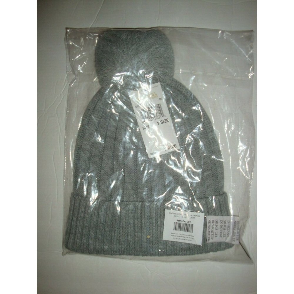 New $48 Michael Kors Gray Grey Knit Hat Beanie Pom Pom One Size